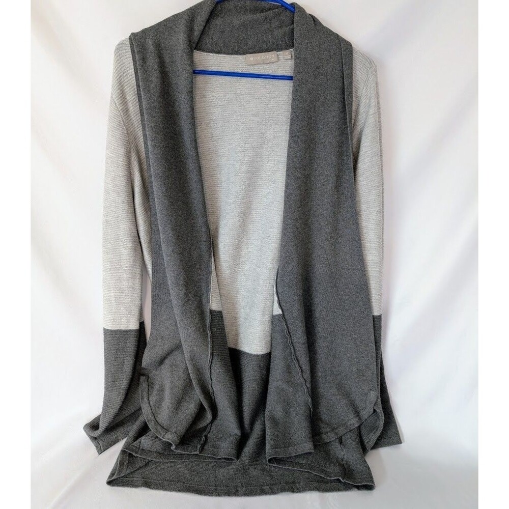 Evolution by Cyrus Womens XL Colorblock Cardigan Gray Knit Open Front